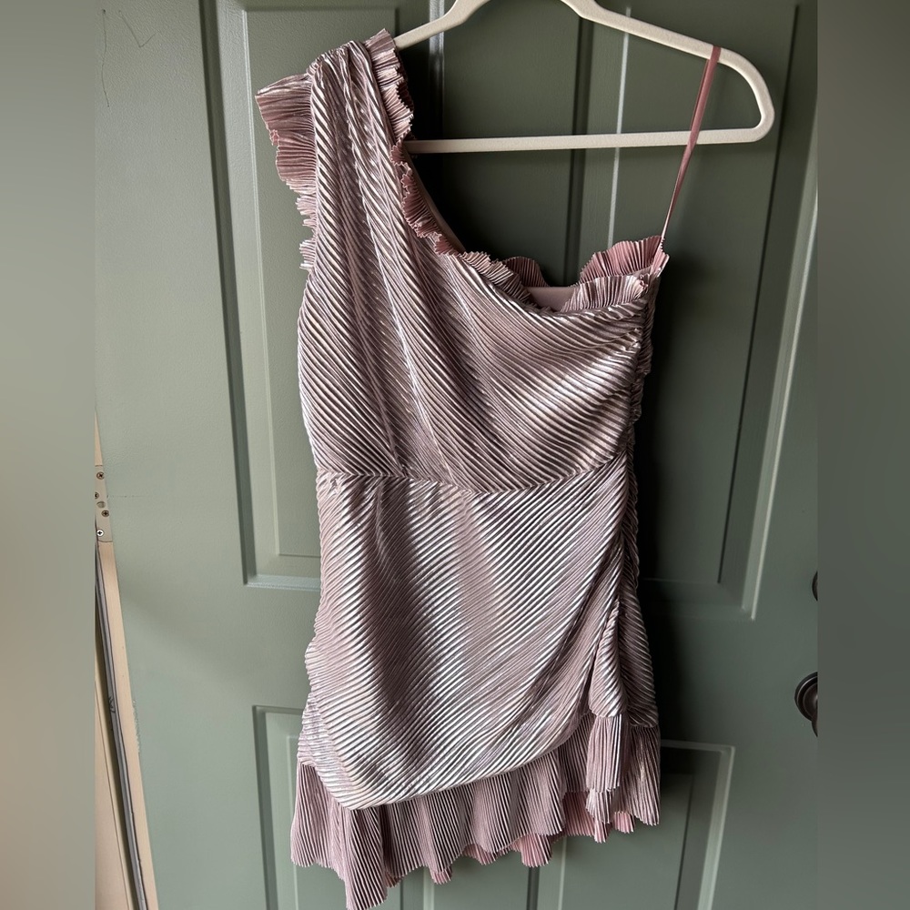 VICI-Standing Ovation One Shoulder Metallic Ruffle Dress